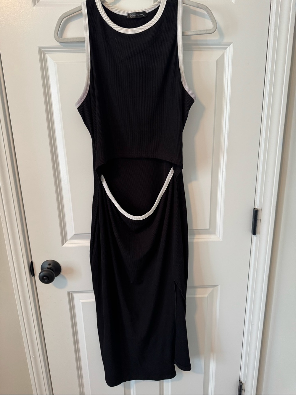 Black Cutout Tank Midi Dress with White Trim